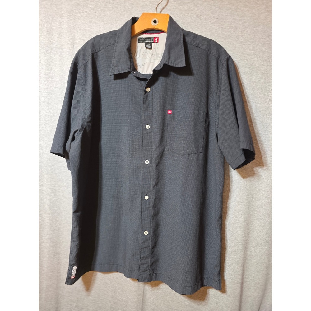Quiksilver Mens Short Sleeve Button Down Shirt Charcoal Grey Textured Large